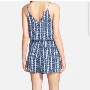 Blue Printed One-Piece Romper - Spaghetti Strap